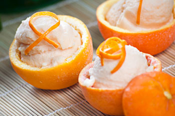 orange sorbet served in hollowed-out oranges