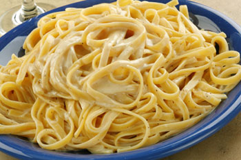 Fettuccine Alfredo made with goat cheese, click for recipe