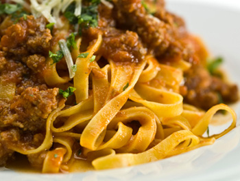 whole wheat pasta with a bolognese (meat) sauce
