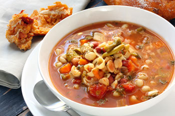 a bowl of pasta fagioli with chicken
