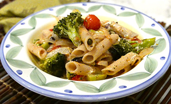 Penne with Roasted Broccoli and Tomatoes recipe from Dr. Gourmet