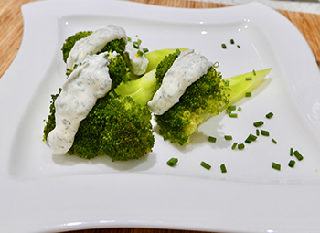 Ranch dressing on chilled, steamed broccoli