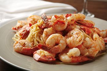 a plate of shrimp scampi