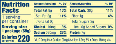 Nutrition Facts from single-serving microwaveable Velveeta Shells & Cheese