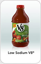 a bottle of low sodium V8 juice from the v8 juice website