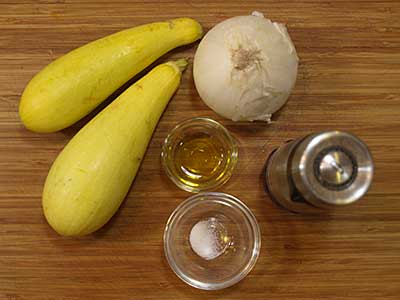 Ingredients for yellow squash and onions
