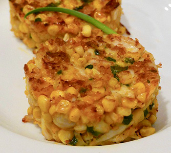 Corn and Poblano Crab Cakes, an easy healthy recipe from Dr. Gourmet