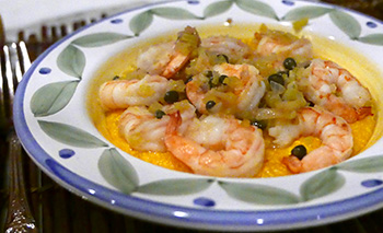 Saffron Grits with Mediterranean Shrimp recipe by Dr. Gourmet