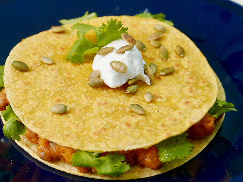 Pinto Bean and Butternut Squash Quesadilla recipe from Dr. Gourmet