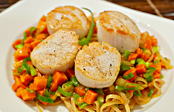 Seared Scallops with Pad Thai Style Noodles