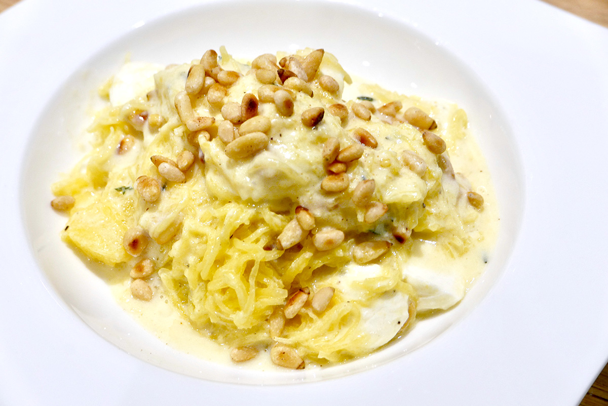 Spaghetti Squash with Mozzarella and Pine Nuts recipe from Dr. Gourmet