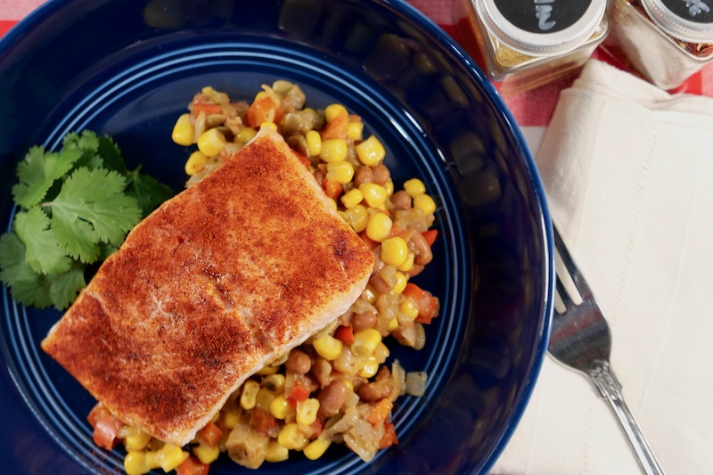 Salmon with Southwest Beans and Corn