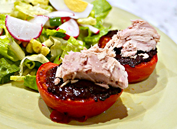 Tuna and Tomato with Tapenade salad recipe from Dr. Gourmet