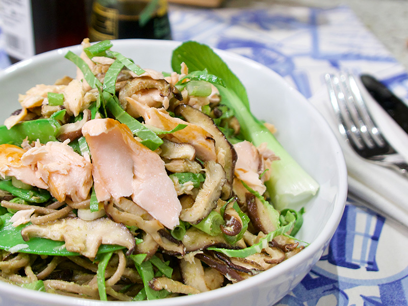 Udon Noodle Salad with Salmon recipe from Dr. Gourmet